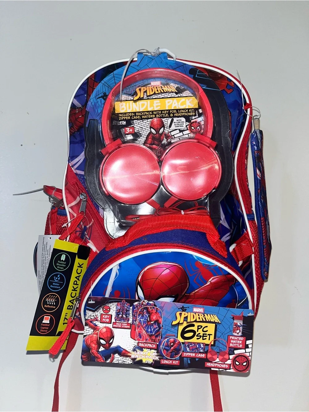 Spiderman Kids Backpack Set in Red and Blue – 6pc Bundle